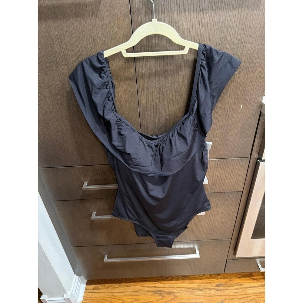 Jantzen‎ nwt ruffle black shoulder one-piece swimsuit women's 16